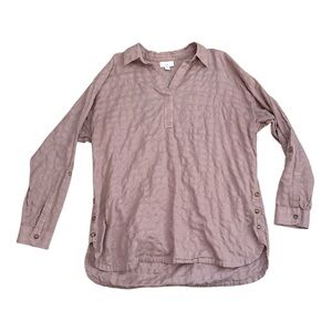 J. Jill Textured Cotton Popover High Low Button Accent Top | Mauve Pink Purple M